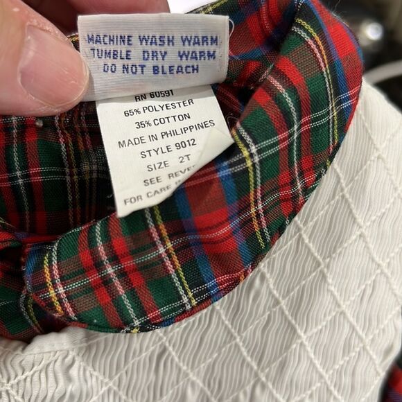 Petit Ami red Plaid dress white smocked embroidered pinafore Vintage size 2T EUC - Picture 12 of 14